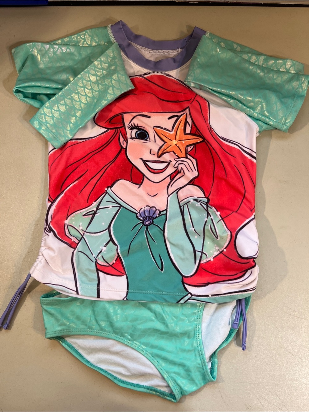 Disney Girls Ariel Rash Guard Set - Teal, Red & Purple